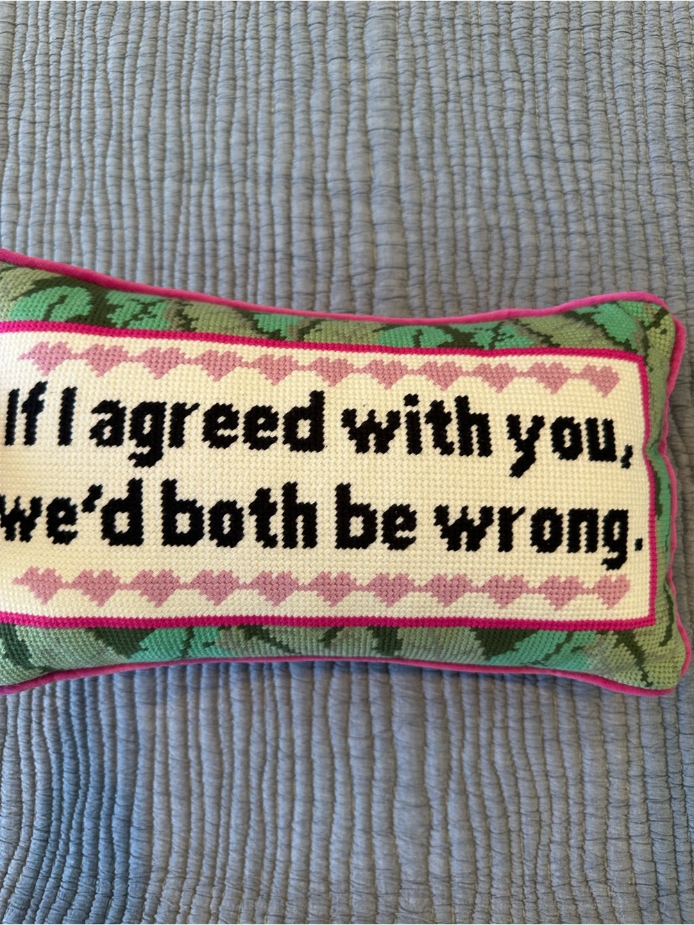 Playful Pink Trim Embroidered Accent Pillow - 'If I agreed with you' - Picture 7 of 9